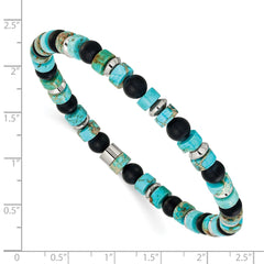 Chisel Stainless Steel Polished 6.30mm Marine-Green Emperor and Onyx Beaded 8 inch Stretch Bracelet SRB3285