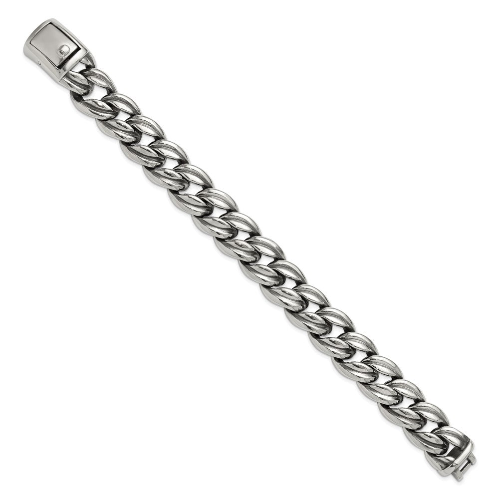 Chisel Stainless Steel Antiqued and Polished 8.5 inch Curb Link Bracelet SRB3294-8.5