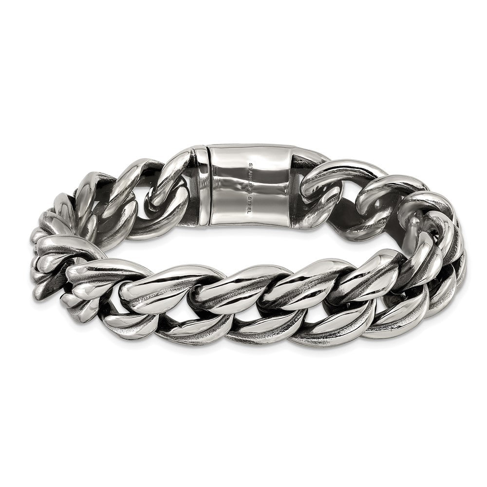 Chisel Stainless Steel Antiqued and Polished 8.5 inch Curb Link Bracelet SRB3294-8.5