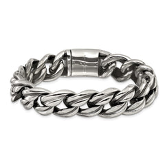 Chisel Stainless Steel Antiqued and Polished 8.5 inch Curb Link Bracelet SRB3294-8.5