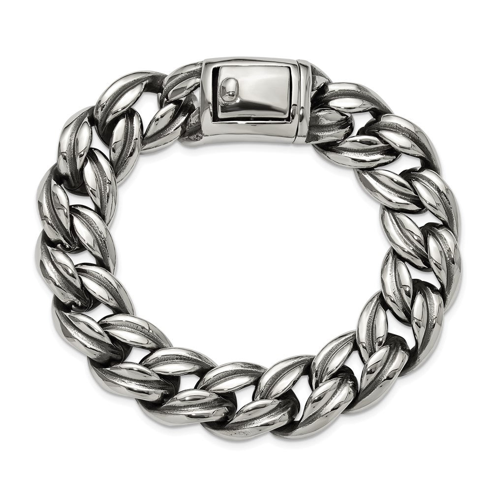 Chisel Stainless Steel Antiqued and Polished 8.5 inch Curb Link Bracelet SRB3294-8.5