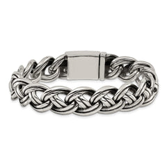 Chisel Stainless Steel Antiqued and Polished 8.5 inch Curb Link Bracelet SRB3296-8.5