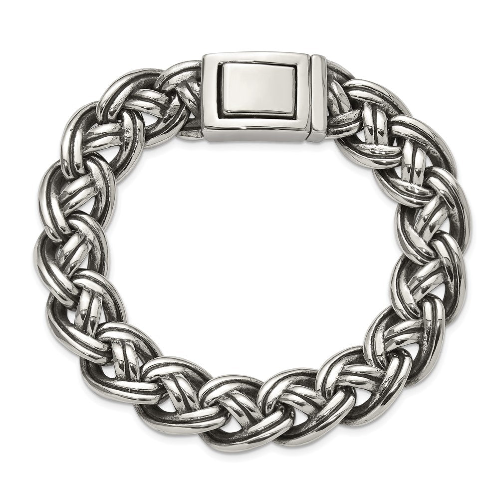 Chisel Stainless Steel Antiqued and Polished 8.5 inch Curb Link Bracelet SRB3296-8.5