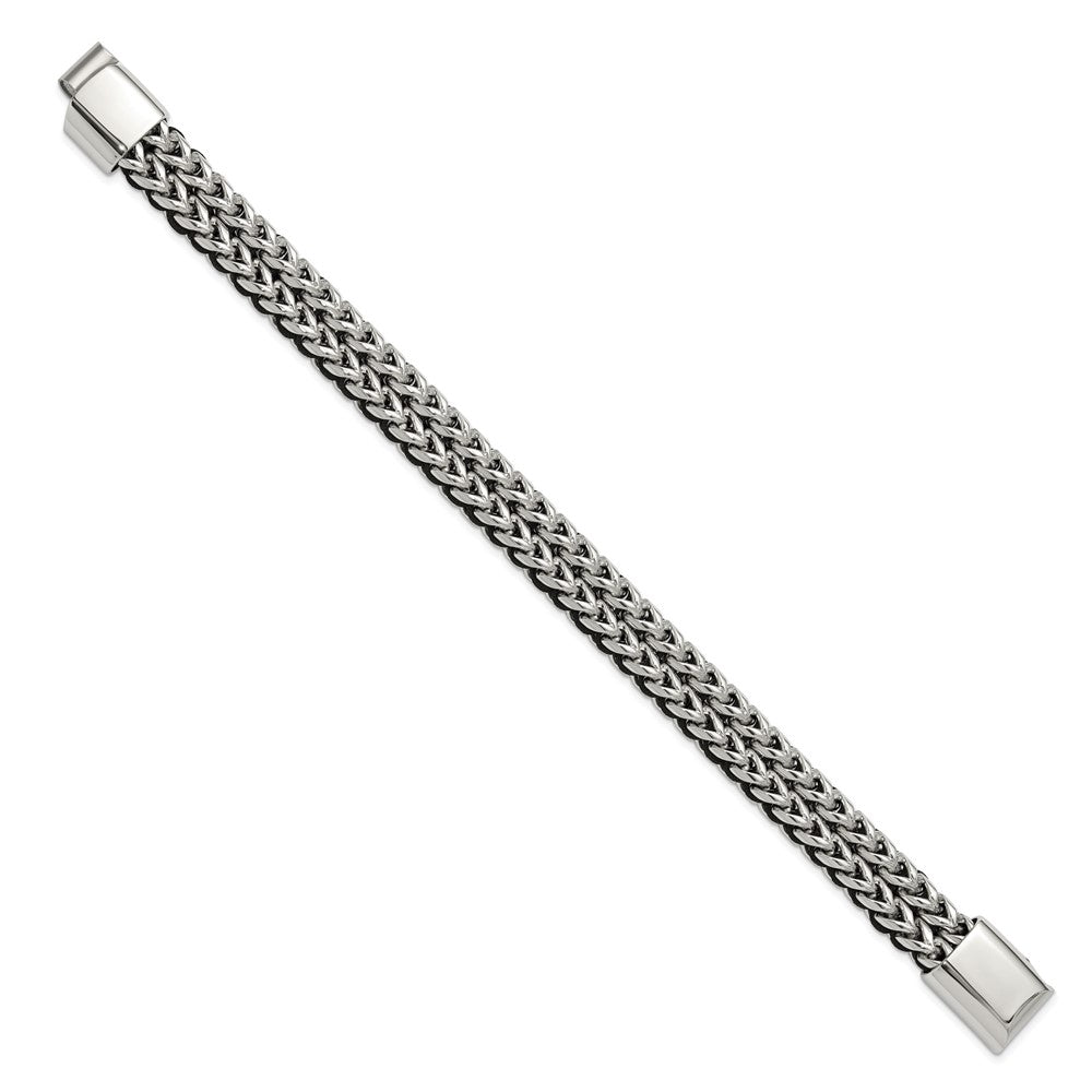 Chisel Stainless Steel Polished 8.5 inch Black Cord and Chain Bracelet SRB3301-8.5