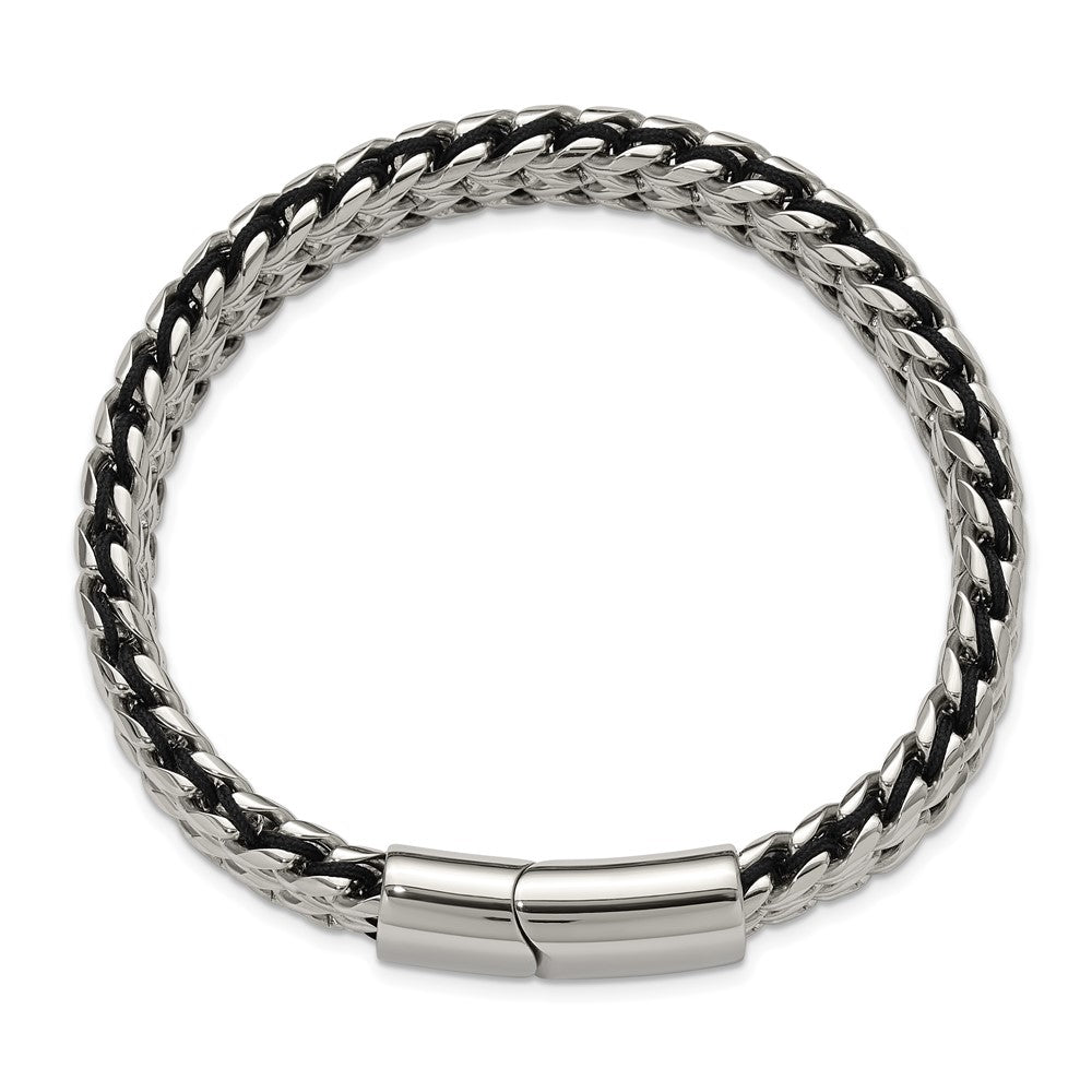 Chisel Stainless Steel Polished 8.5 inch Black Cord and Chain Bracelet SRB3301-8.5