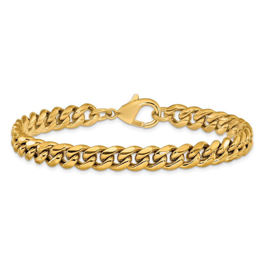 Chisel Stainless Steel Polished 8mm Yellow IP-plated 8.5 inch Curb Link Bracelet SRB3311-8.5