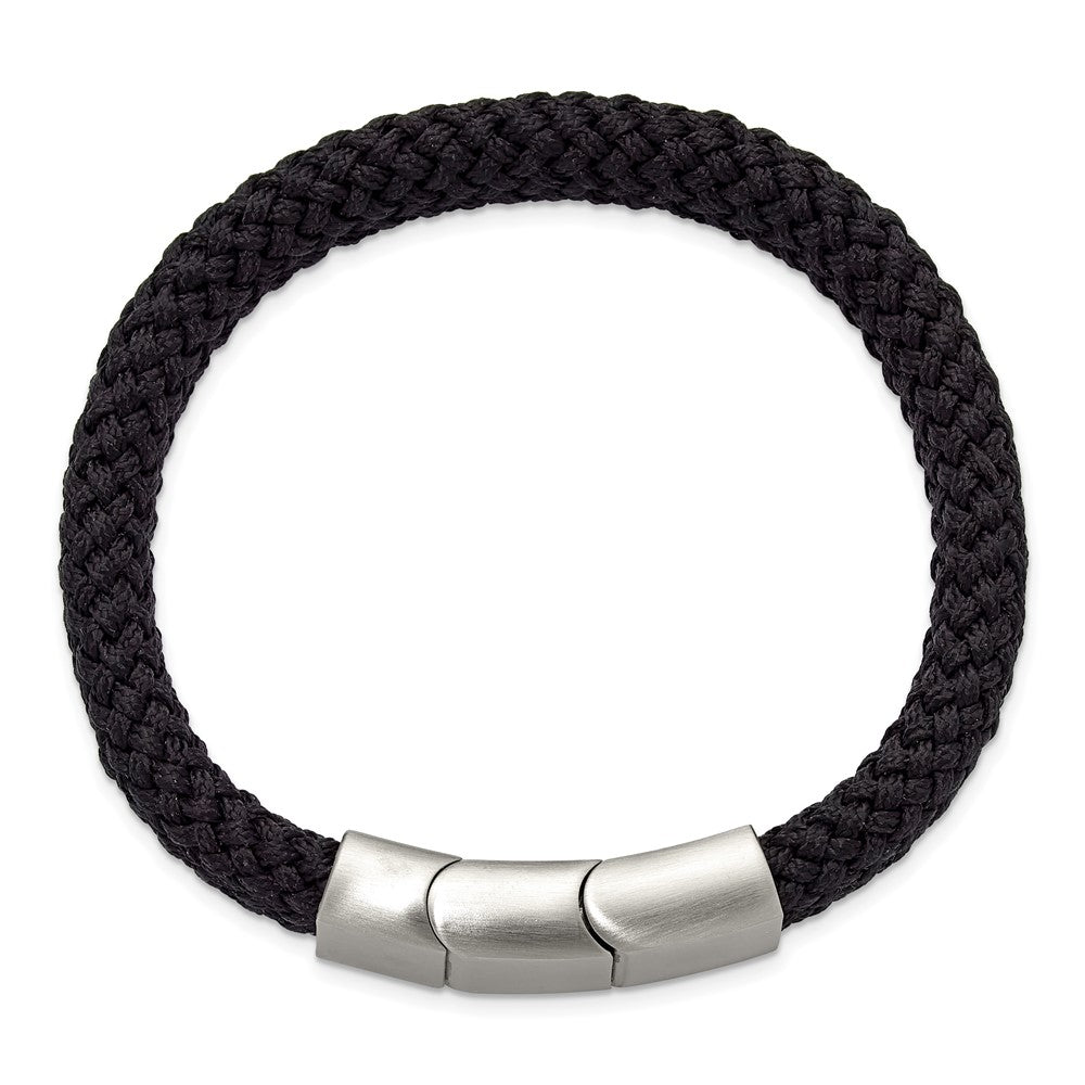 Chisel Stainless Steel Brushed and Polished Black Braided Nylon 8 inch Plus .5 inch Extension Bracelet SRB3319-8
