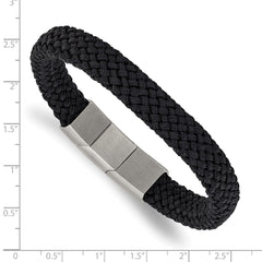 Chisel Stainless Steel Brushed and Polished Black Braided Nylon 8 inch Plus .5 inch Extension Bracelet SRB3319-8