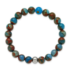 Chisel Stainless Steel Polished 8.5mm Blue and Gold Stone Beaded 6.5 inch Stretch Bracelet SRB3320