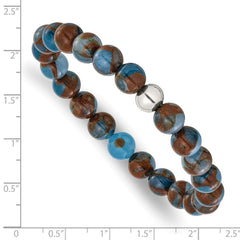 Chisel Stainless Steel Polished 8.5mm Blue and Gold Stone Beaded 6.5 inch Stretch Bracelet SRB3320