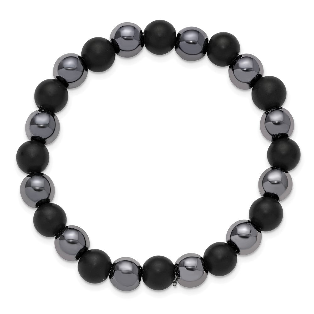 Chisel Stainless Steel Polished 8-8.25mm Agate and Hematite Beaded 6.25 inch Stretch Bracelet SRB3323