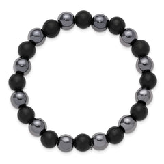 Chisel Stainless Steel Polished 8-8.25mm Agate and Hematite Beaded 6.25 inch Stretch Bracelet SRB3323