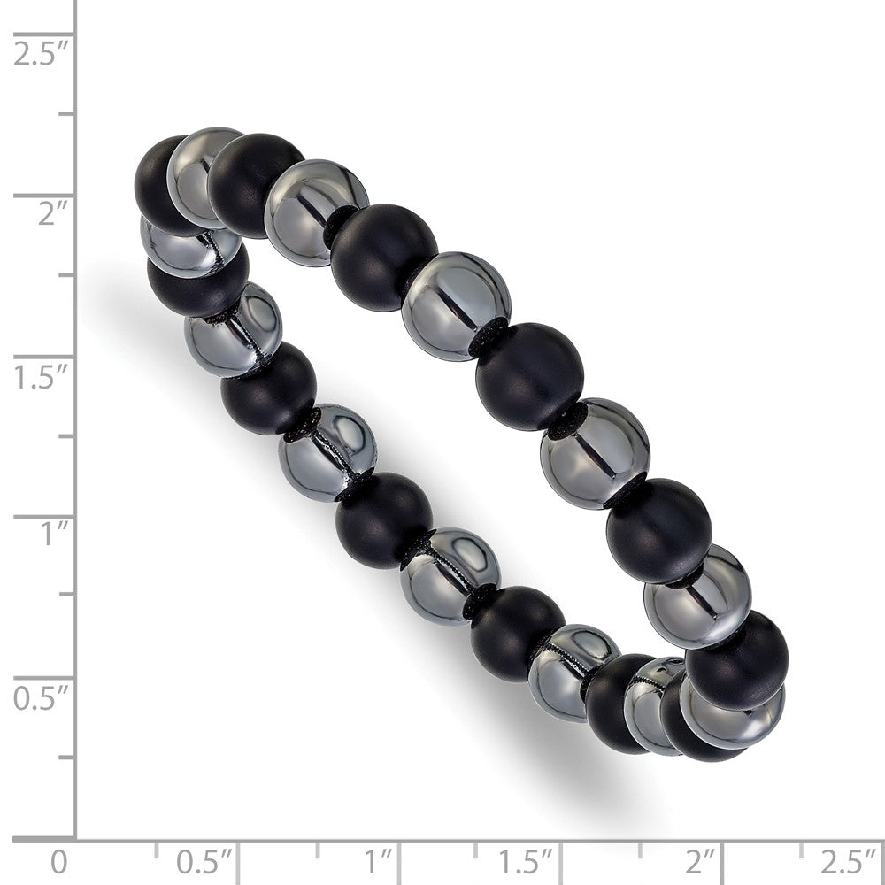Chisel Stainless Steel Polished 8-8.25mm Agate and Hematite Beaded 6.25 inch Stretch Bracelet SRB3323