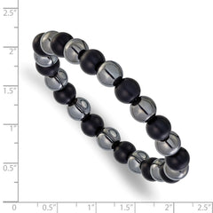 Chisel Stainless Steel Polished 8-8.25mm Agate and Hematite Beaded 6.25 inch Stretch Bracelet SRB3323