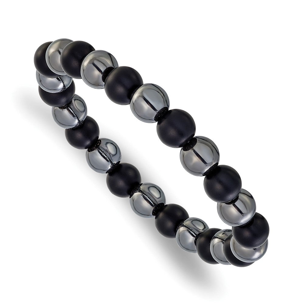 Chisel Stainless Steel Polished 8-8.25mm Agate and Hematite Beaded 6.25 inch Stretch Bracelet SRB3323