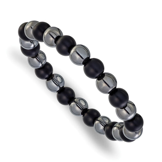 Chisel Stainless Steel Polished 8-8.25mm Agate and Hematite Beaded 6.25 inch Stretch Bracelet SRB3323