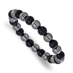 Chisel Stainless Steel Polished 8-8.25mm Agate and Hematite Beaded 6.25 inch Stretch Bracelet SRB3323