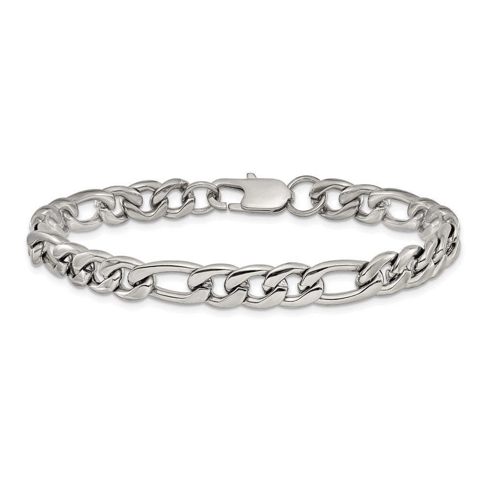Chisel Stainless Steel Polished 8mm 8 inch Figaro Chain Bracelet SRB3332-8
