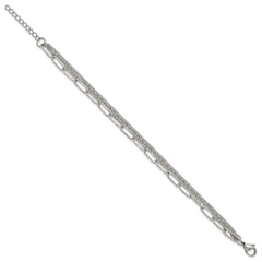 Chisel Stainless Steel Polished Multi-Strand Curb, Cable and Paperclip Link 7 inch Plus a 1.25 inch Extension Bracelet SRB3334-7