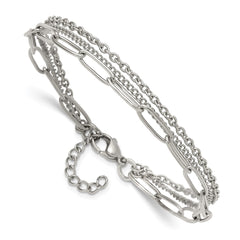 Chisel Stainless Steel Polished Multi-Strand Curb, Cable and Paperclip Link 7 inch Plus a 1.25 inch Extension Bracelet SRB3334-7