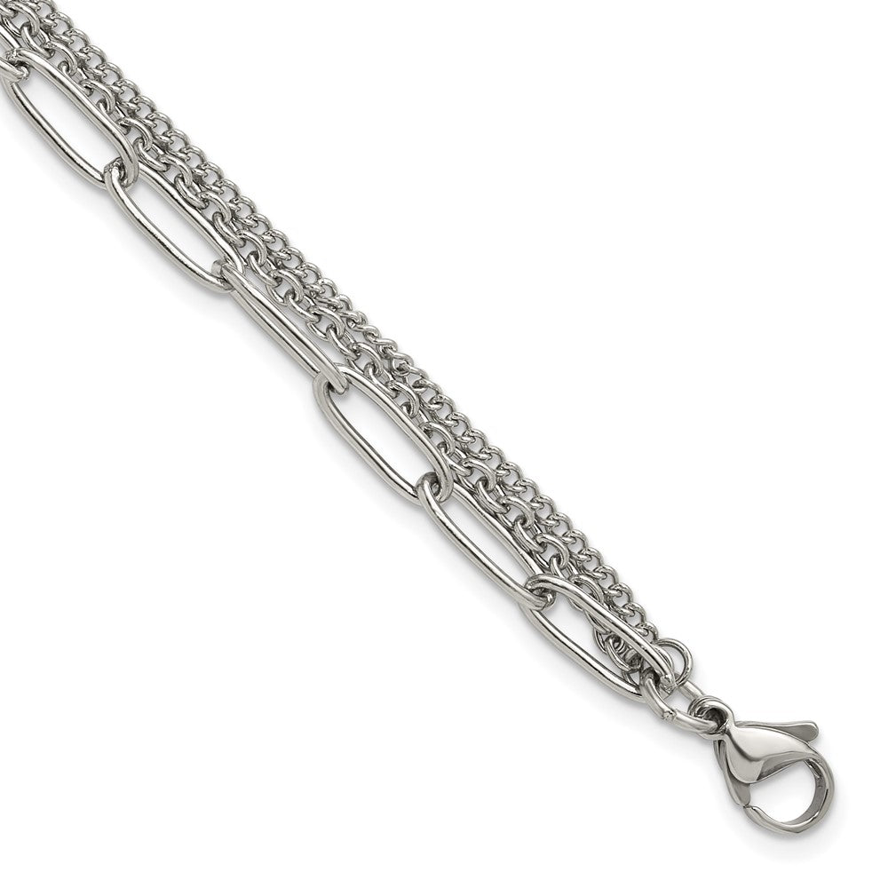 Chisel Stainless Steel Polished Multi-Strand Curb, Cable and Paperclip Link 7 inch Plus a 1.25 inch Extension Bracelet SRB3334-7