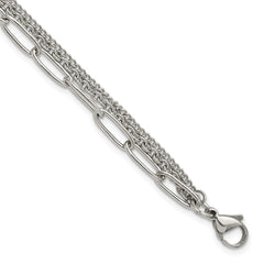Chisel Stainless Steel Polished Multi-Strand Curb, Cable and Paperclip Link 7 inch Plus a 1.25 inch Extension Bracelet SRB3334-7