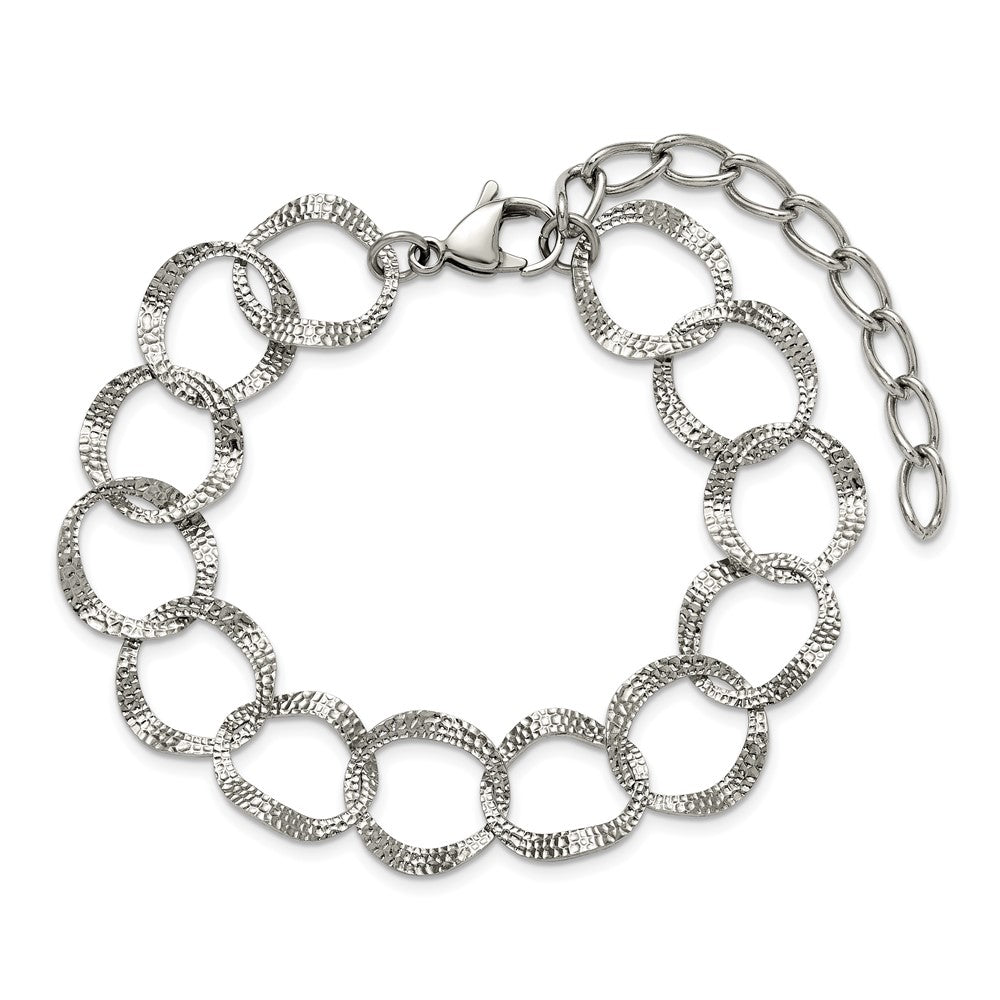 Chisel Stainless Steel Polished and Textured Open Circles 7.25 inch Plus a 1.5 inch Extension Bracelet SRB3338-7.25