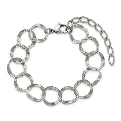 Chisel Stainless Steel Polished and Textured Open Circles 7.25 inch Plus a 1.5 inch Extension Bracelet SRB3338-7.25