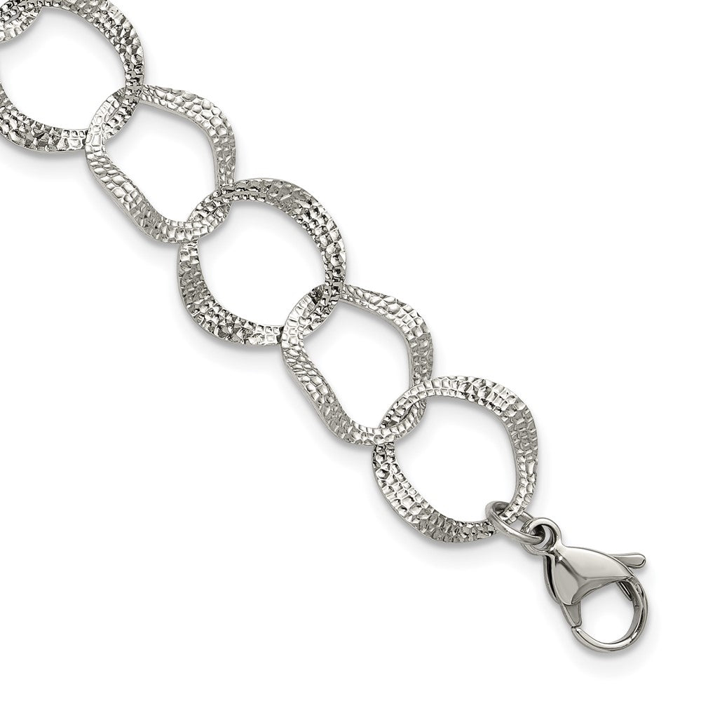Chisel Stainless Steel Polished and Textured Open Circles 7.25 inch Plus a 1.5 inch Extension Bracelet SRB3338-7.25