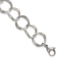 Chisel Stainless Steel Polished and Textured Open Circles 7.25 inch Plus a 1.5 inch Extension Bracelet SRB3338-7.25
