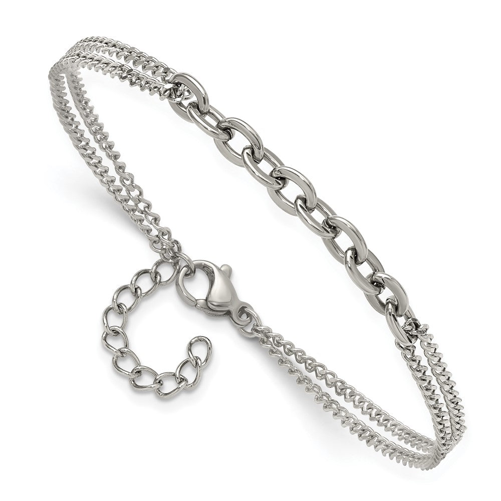 Chisel Stainless Steel Polished Two-Strand 7 inch Plus 1 inch Extension Bracelet SRB3342-7