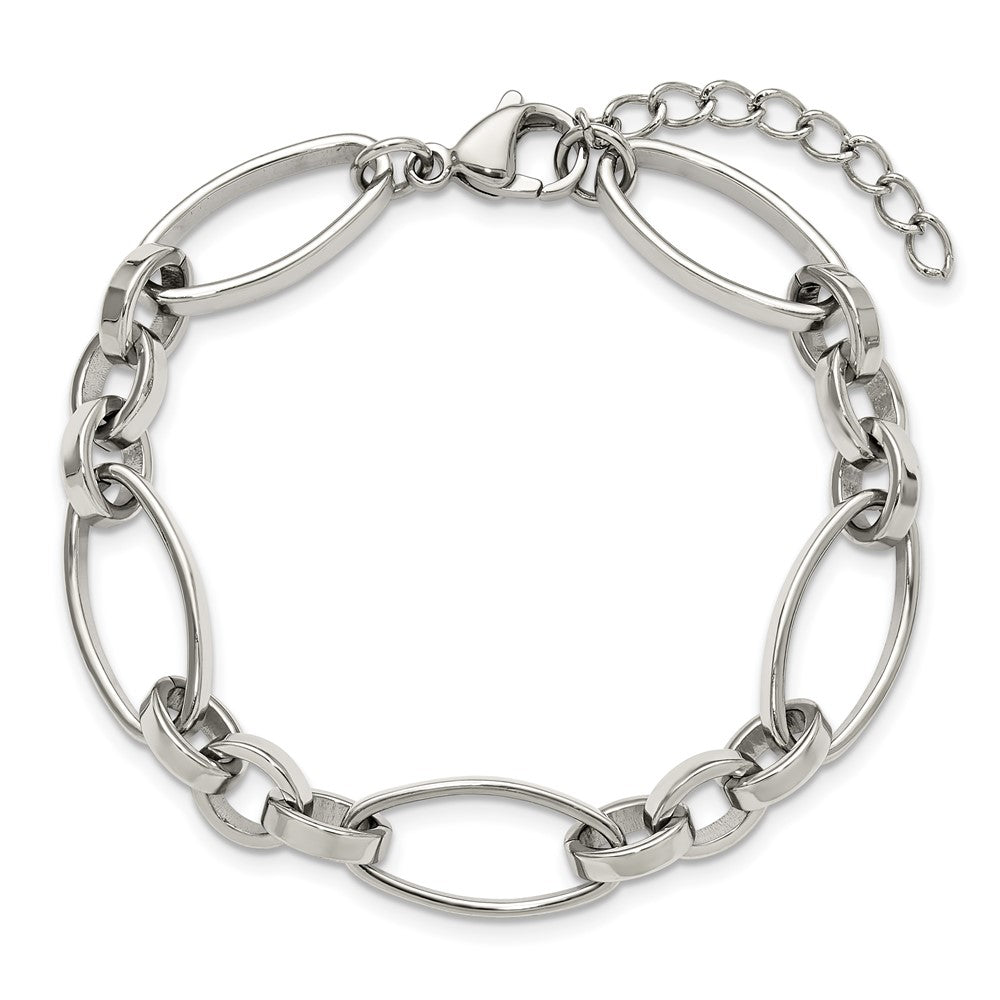 Chisel Stainless Steel Polished Open Link 6.75 inch Plus a 1.25 inch Extension Bracelet SRB3345-6.75