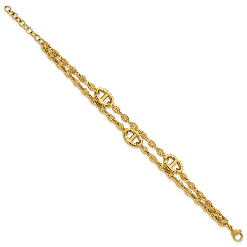 Chisel Stainless Steel Polished Yellow IP-plated Two-Strand Anchor Link 7 inch Plus a 1.25 inch Extension Bracelet SRB3346-7