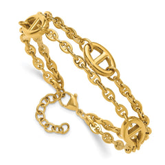 Chisel Stainless Steel Polished Yellow IP-plated Two-Strand Anchor Link 7 inch Plus a 1.25 inch Extension Bracelet SRB3346-7