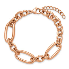 Chisel Stainless Steel Polished Rose IP-plated Open Link 7 inch Plus a 1.25 inch Extension Bracelet SRB3355-7