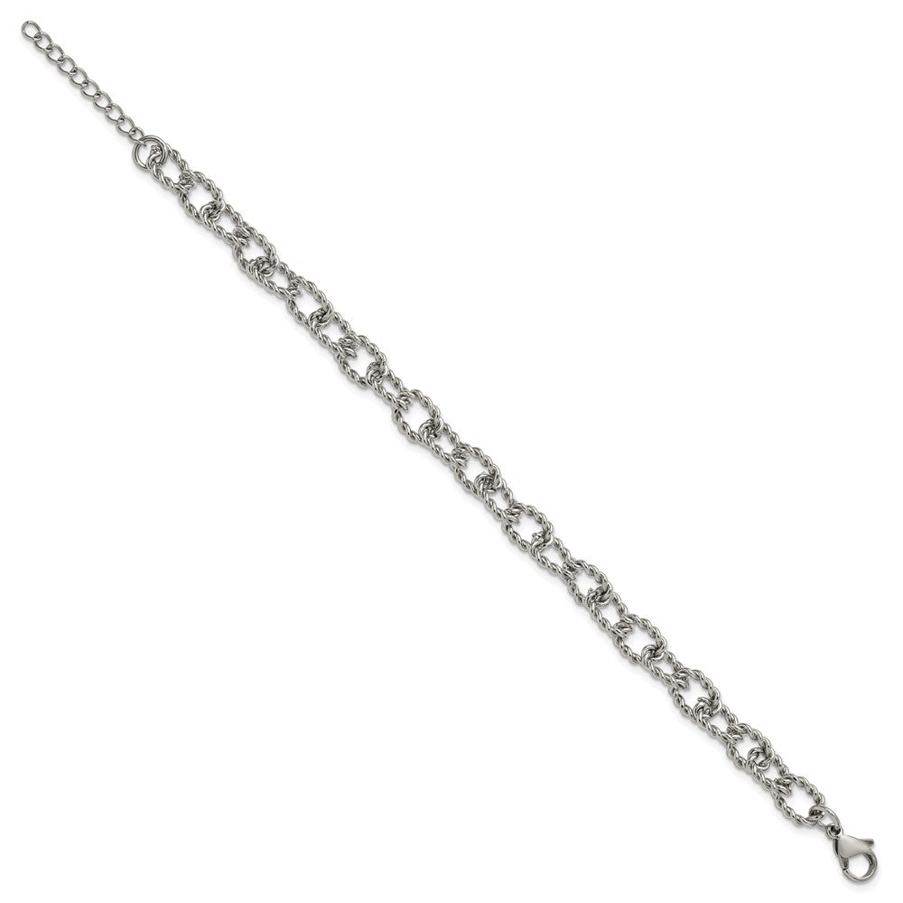 Chisel Stainless Steel Polished and Textured Open Link 7 inch Plus a 1 inch Extension Bracelet SRB3356-7