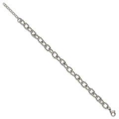 Chisel Stainless Steel Polished and Textured Open Link 7 inch Plus a 1 inch Extension Bracelet SRB3356-7