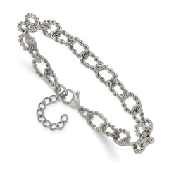 Chisel Stainless Steel Polished and Textured Open Link 7 inch Plus a 1 inch Extension Bracelet SRB3356-7