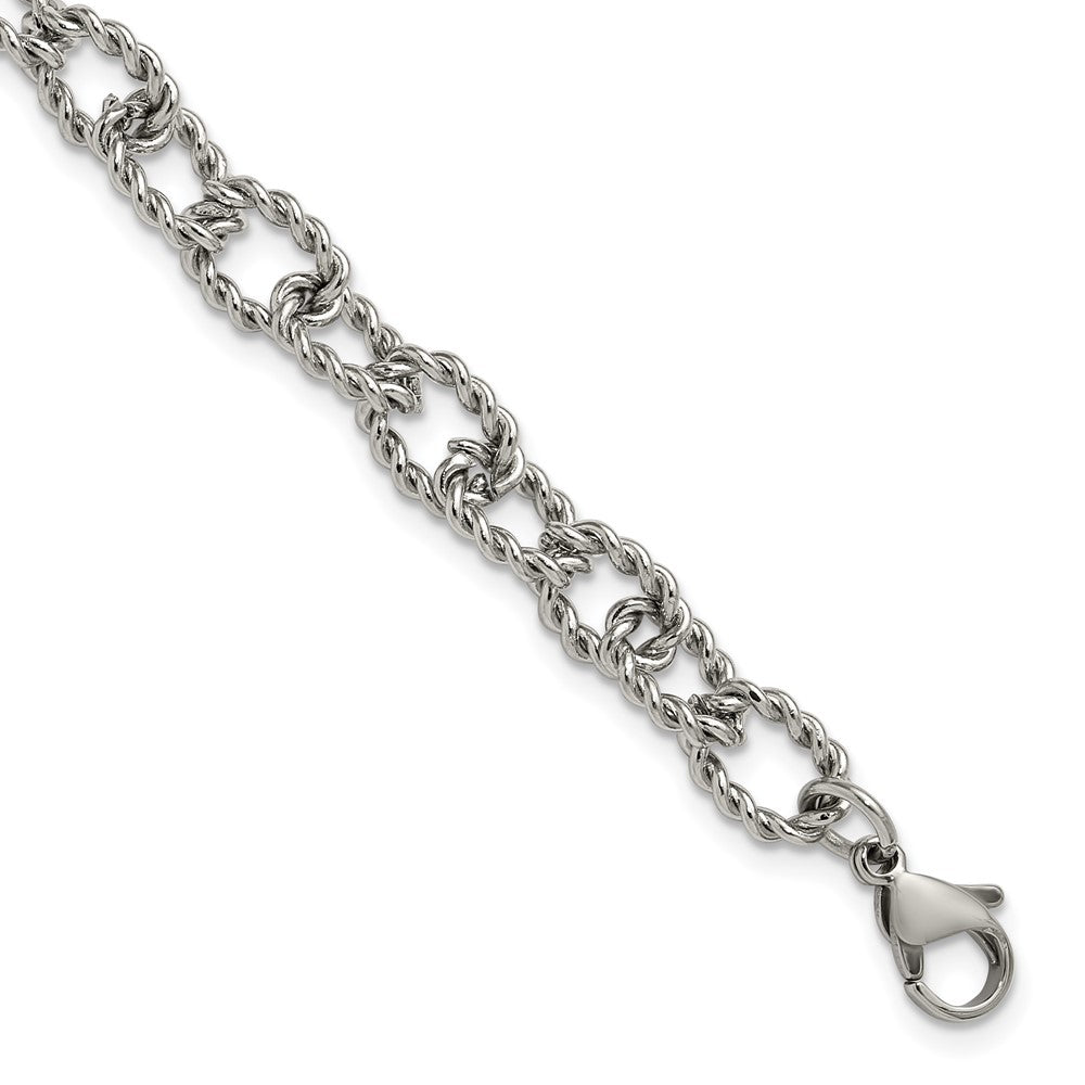 Chisel Stainless Steel Polished and Textured Open Link 7 inch Plus a 1 inch Extension Bracelet SRB3356-7