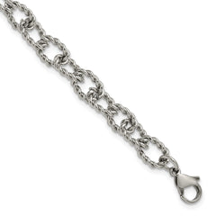 Chisel Stainless Steel Polished and Textured Open Link 7 inch Plus a 1 inch Extension Bracelet SRB3356-7