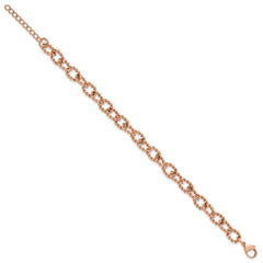 Chisel Stainless Steel Polished and Textured Rose IP-plated Open Link 7 inch Plus a 1 inch Extension Bracelet SRB3358-7