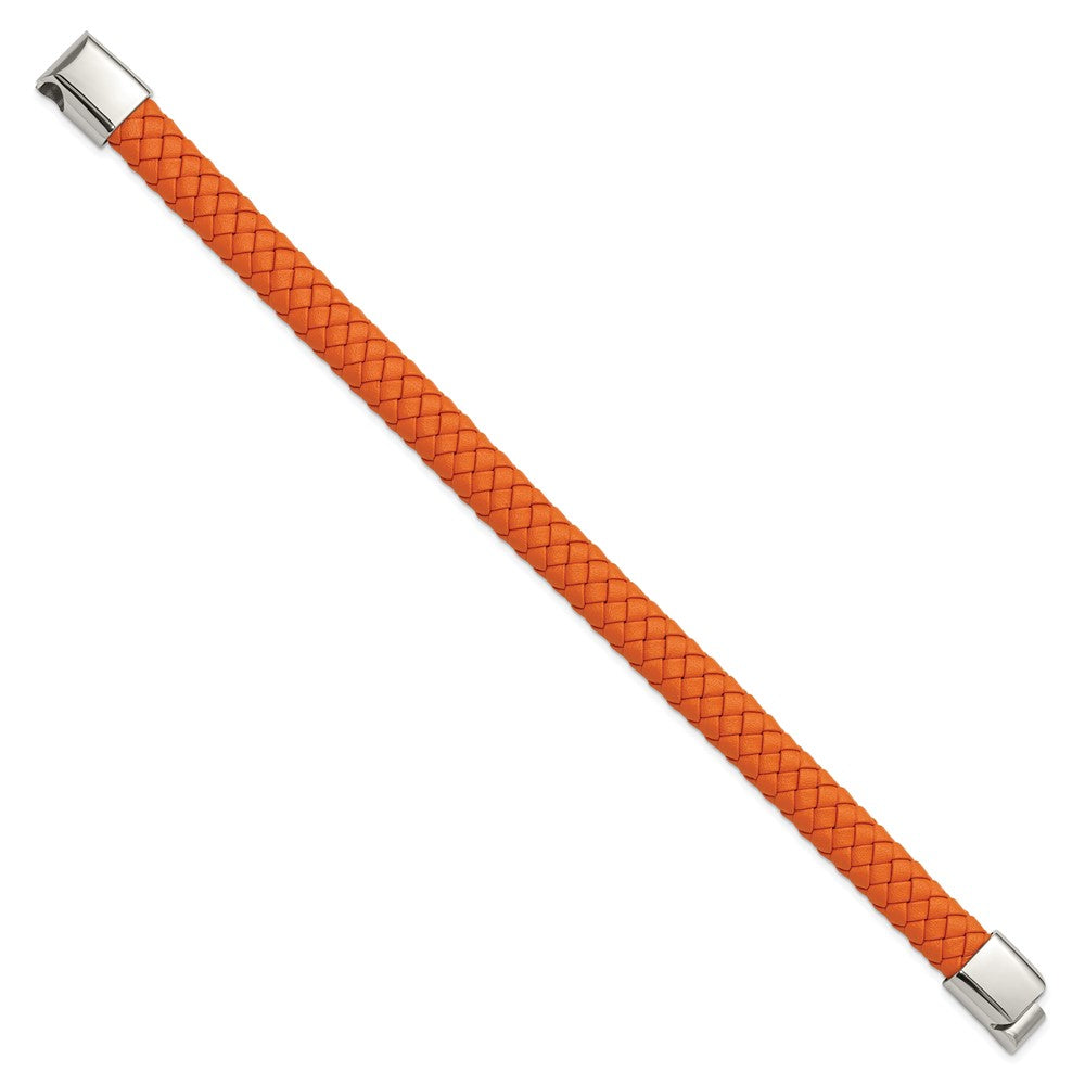 Chisel Stainless Steel Polished Braided Orange Leather 8.25 inch Bracelet SRB3367-8.25