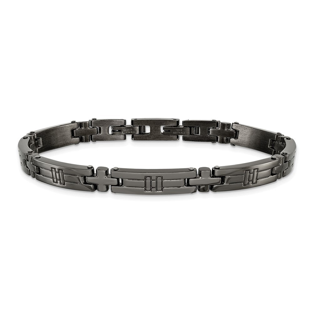 Chisel Stainless Steel Polished Gun Metal IP-plated Cross Link 8.25 inch Plus a .5 inch Extension Bracelet SRB3369-8.25
