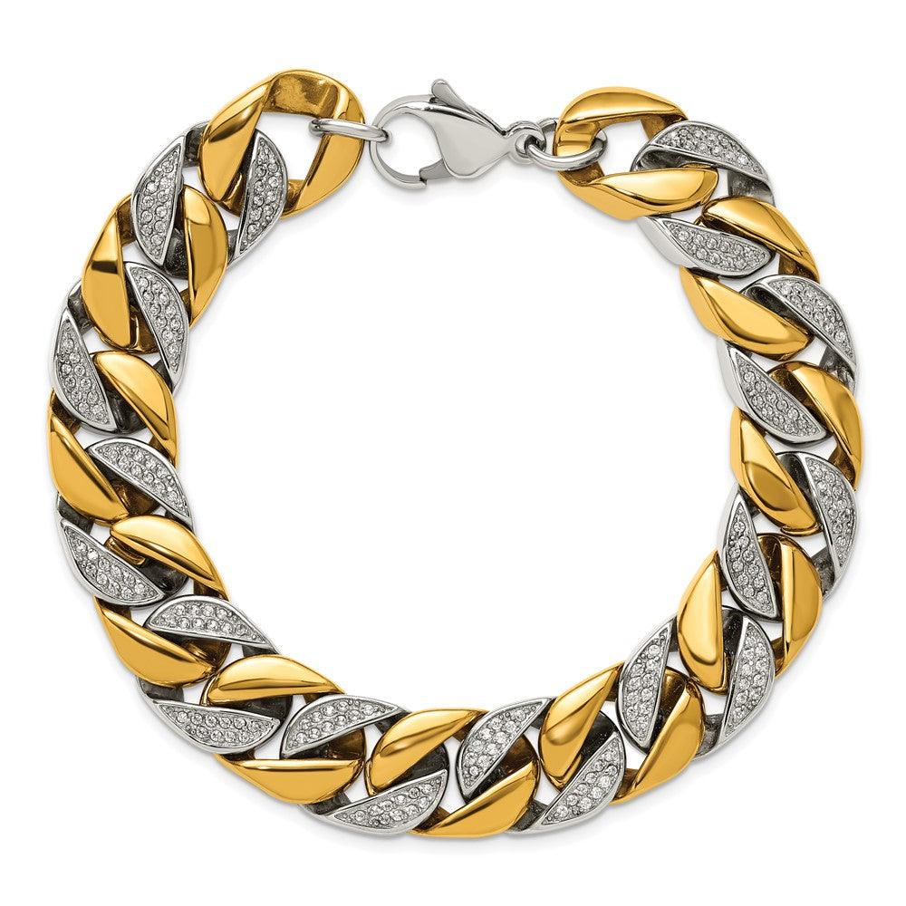 Chisel Stainless Steel Polished Yellow IP-plated with CZ 14mm 9 inch Curb Link Bracelet SRB3377-9