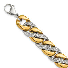 Chisel Stainless Steel Polished Yellow IP-plated with CZ 14mm 9 inch Curb Link Bracelet SRB3377-9