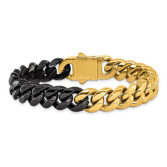 Chisel Stainless Steel Polished Black and Yellow IP-plated 12mm 8.25 inch Curb Link Bracelet SRB3380-8.25