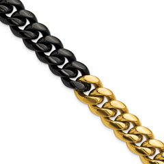 Chisel Stainless Steel Polished Black and Yellow IP-plated 12mm 8.25 inch Curb Link Bracelet SRB3380-8.25