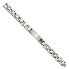 Chisel Stainless Steel Brushed and Polished with Red Enamel Medical ID 8.25 inch Bracelet SRB3384-8.25