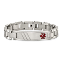 Chisel Stainless Steel Brushed and Polished with Red Enamel Medical ID 8.25 inch Bracelet SRB3384-8.25