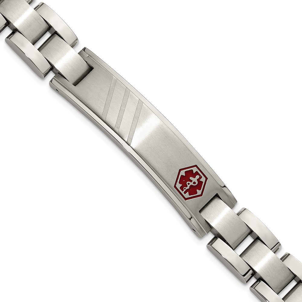 Chisel Stainless Steel Brushed and Polished with Red Enamel Medical ID 8.25 inch Bracelet SRB3384-8.25